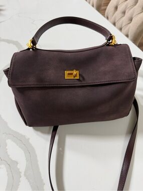 8 Other Reasons Dark Brown Leather Crossbody Satchel with Gold Hardware